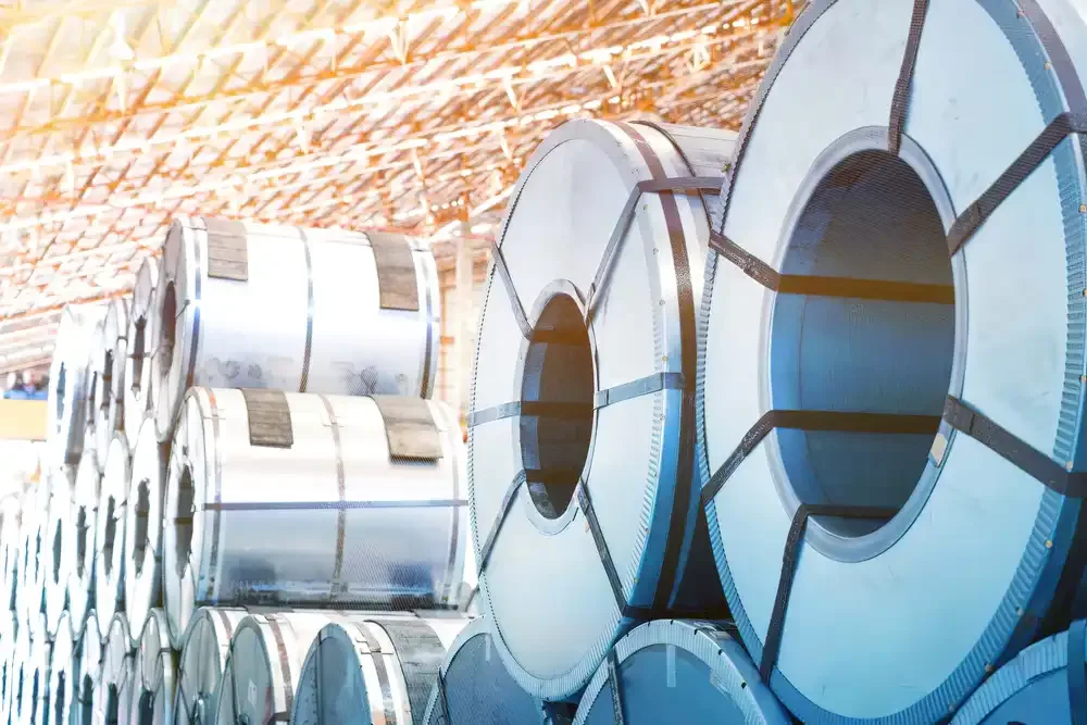 large steel coils stacked