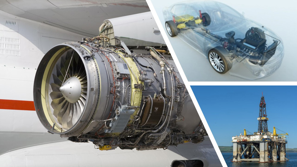 Aerospace, automotive, oil and gas market collage