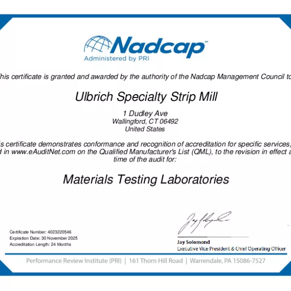 Certificate Nadcap Aerospace Materials Testing Laboratories audit 220546