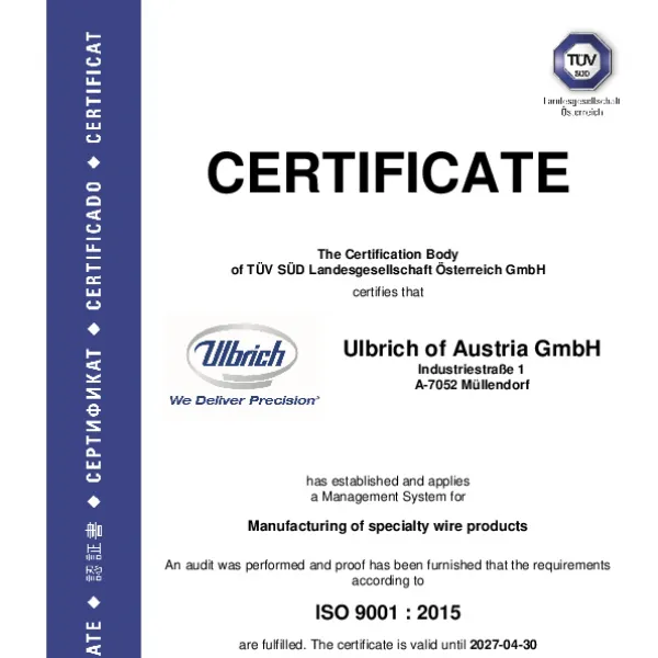 Zertifikat A4 Iso 9001 Ulbrich Of Austria E