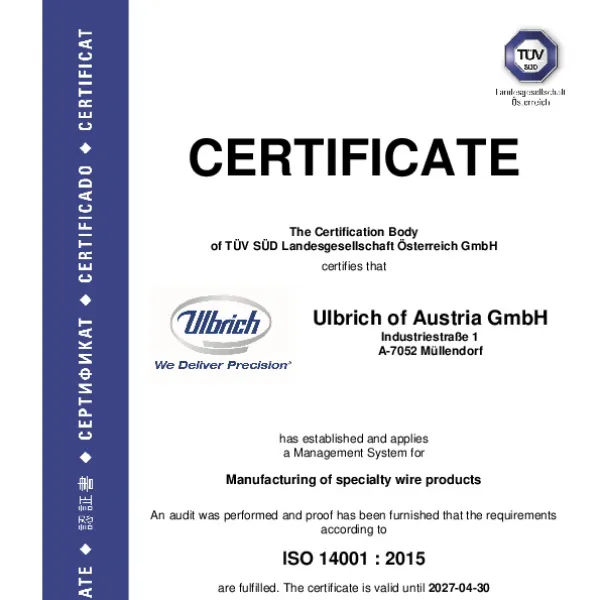 Zertifikat A4 Iso 14001 Ulbrich Of Austria E
